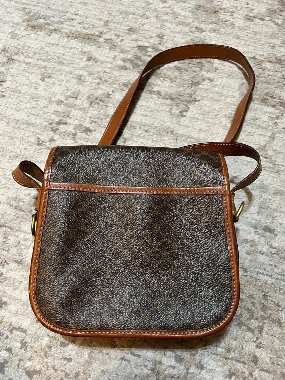 Authentic Celine Brown Monogram Crossbody Bag with Tan Leather Trim - Picture 2 of 16